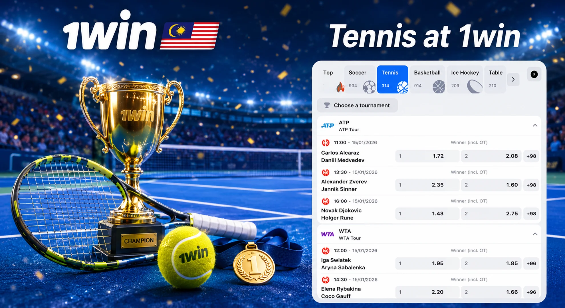 bet on tennis with 1win