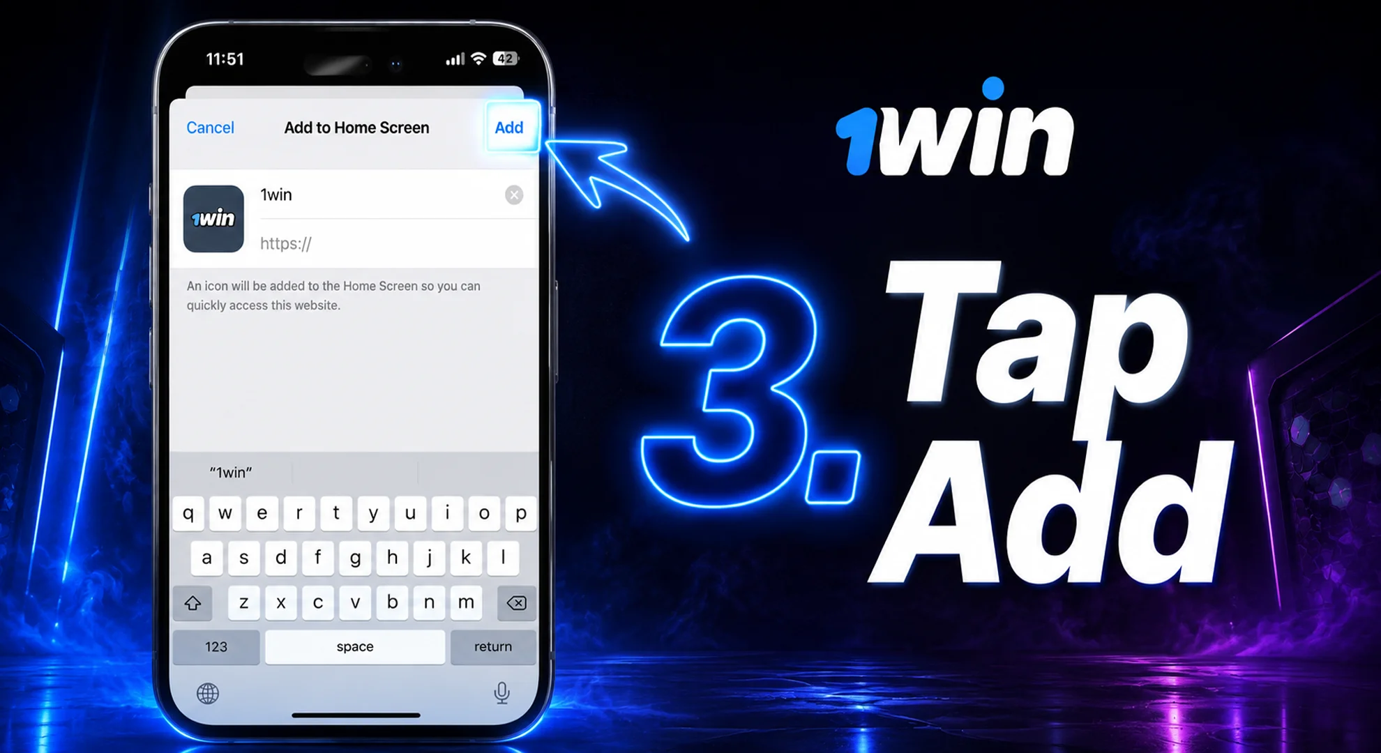 add to home screen 1win app
