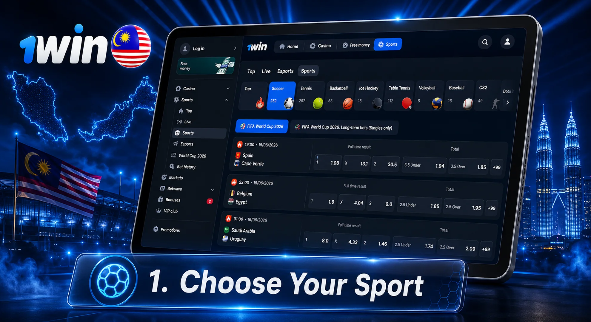 select a sport match to bet on