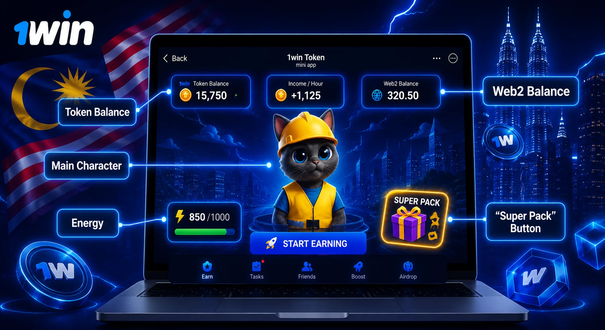 1win token game main screen