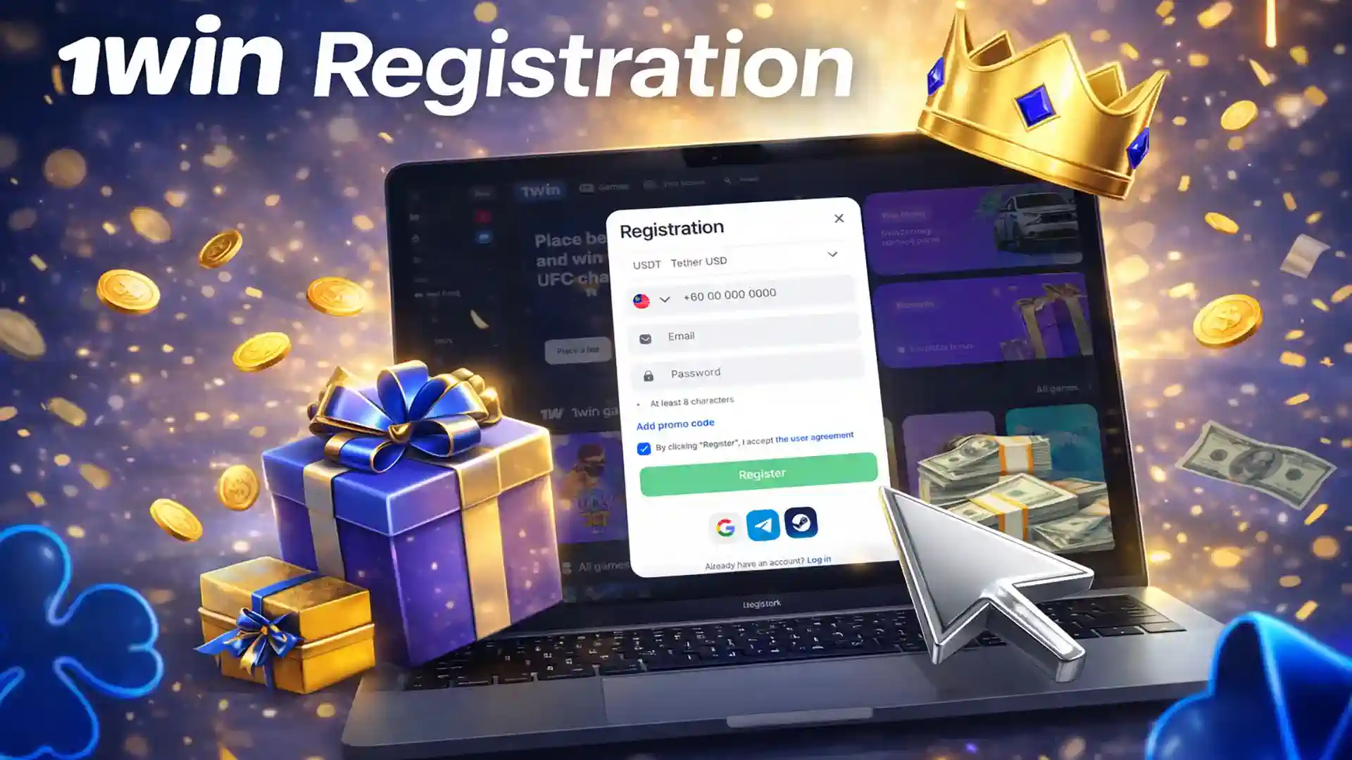 1win online casino Malaysia registration form for creating a new account